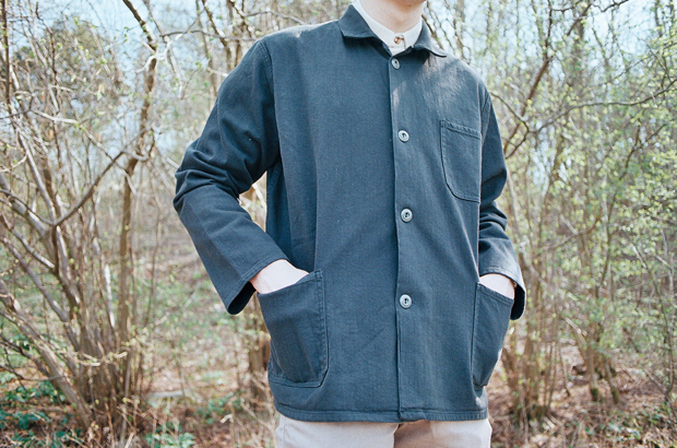 Herringbone Denim Work Coat in Formica and Leno Weave Work Shirt in Natural