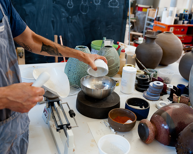 Mixing the ingredients to make a glaze with Adam Silverman