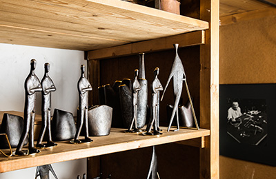 Inside the storeroom/presentation space at the Aubock Workshop, home of Aorta sculptures and various sculptures.