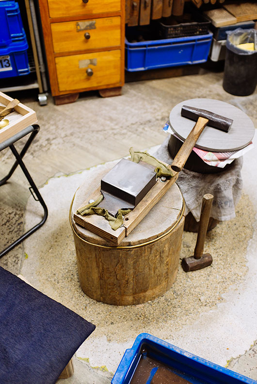 Rieko Fujimoto's work area inside of her studio.
