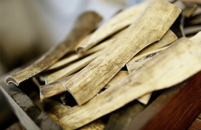 Horn blanks that have been roughly cut using a band saw, ready to be moved on to the next stage of the making process.
