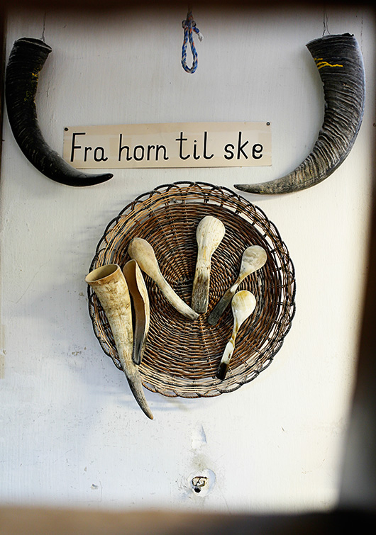 The craftsmen at Hornvarefabrikken sand the spoon to its final form, starting with very course sandpaper and progressing to the finest grains.